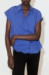 Mango Dolman Short Sleeve Button-up Shirt In Blue