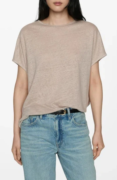 Mango Dolman Short Sleeve Linen Slub Jersey Top In Sand
