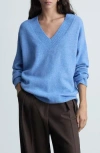 Mango Oversized V-neck Sweater Blue