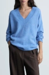 Mango Oversized V-neck Sweater Blue In Medium Blue