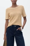 Mango Dorae Textured Short Sleeve Sweater In Nude