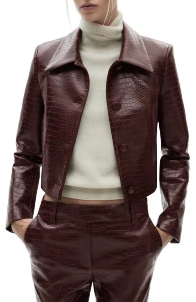 Mango Doris Croc Embossed Faux Leather Jacket In Burgundy