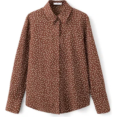 Mango Dot Print Button-up Shirt In Brown