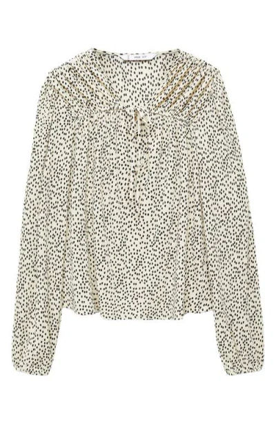Mango Dot Print Peasant Top In Ecru