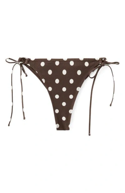Mango Dot Side Tie Bikini Bottoms In Brown