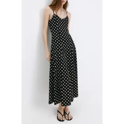 Mango Dot Sleeveless Maxi Dress In Black