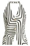 Mango Geometric-print Linen Waistcoat Ecru In Sand