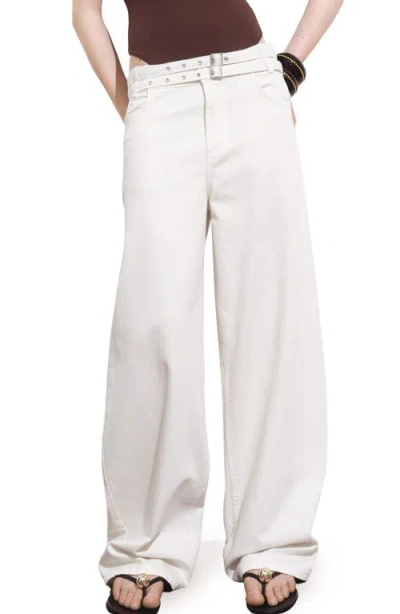 Mango Double Belt Balloon Jeans In White