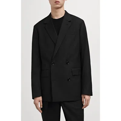 Mango Double Breasted Blazer In Black