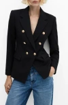 Mango Double Breasted Blazer In Black