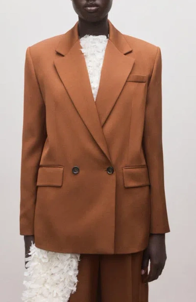 Mango Double Breasted Blazer In Brown