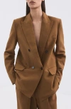 Mango Double Breasted Blazer In Brown