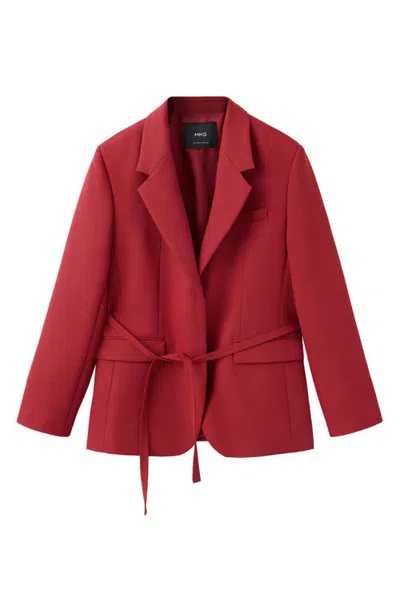 Mango Double Breasted Blazer With Tie Belt In Red