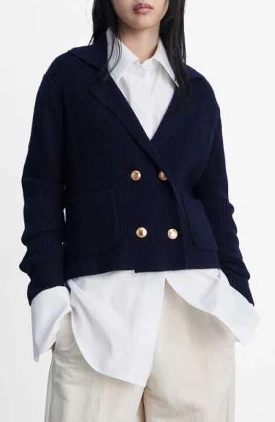 Mango Double Breasted Cardigan In Blue