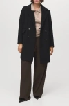 Mango Double Breasted Coat In Black