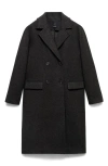 Mango Double Breasted Coat In Black