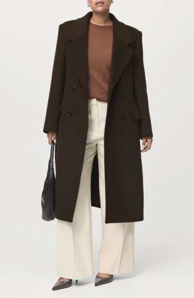 Mango Double Breasted Coat In Brown