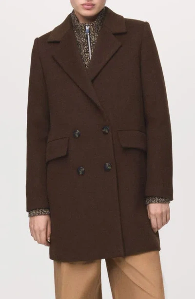 Mango Double Breasted Coat In Brown