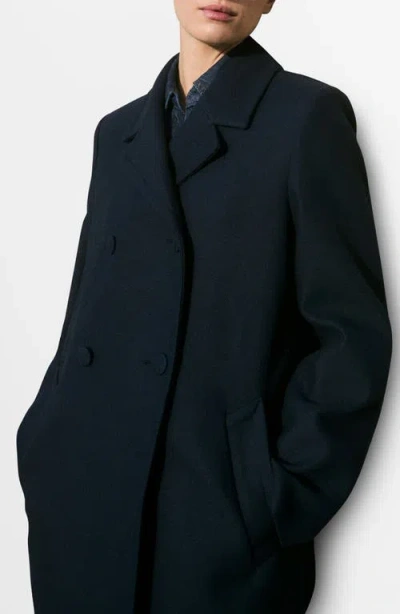 Mango Double Breasted Coat In Dark Navy