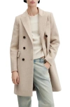 Mango Double Breasted Longline Coat In Light/pastel Grey