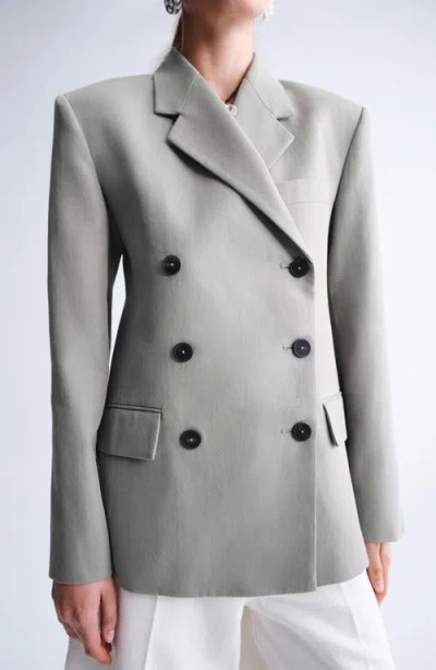 Mango Double Breasted Cotton & Linen Jacket In Gold