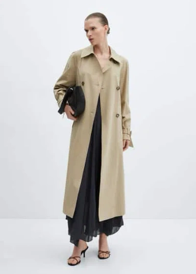 Mango Double-breasted Cotton Trench Coat Beige