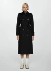 Mango Double-breasted Cotton Trench Coat Black In Noir