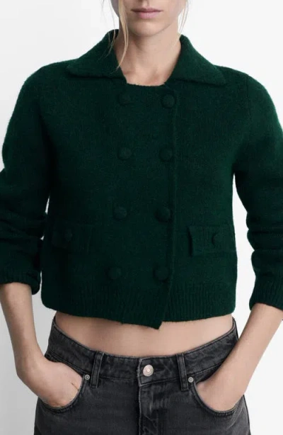 Mango Double Breasted Crop Knit Jacket In Green