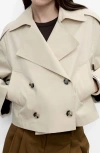 Mango Double Breasted Crop Trench Coat In Light/pastel Grey