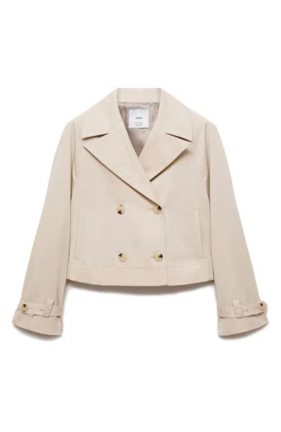 Mango Double Breasted Crop Trench Coat In Beige