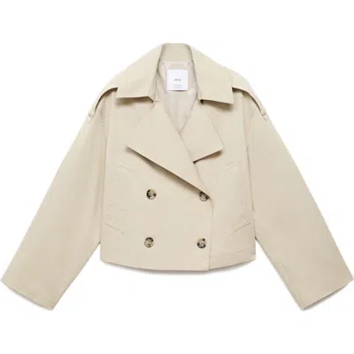 Mango Double-breasted Cropped Trench Coat Beige In Neutral