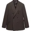 Mango Double Breasted Flannel Sport Coat In Brown