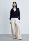 Mango Double Breasted Cardigan In Bleu Marine Foncé