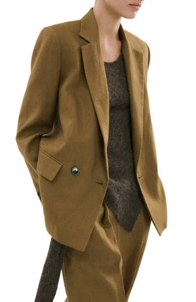 Mango Double Breasted Linen Blazer In Brown