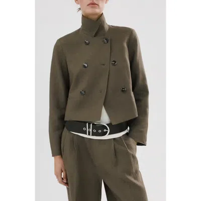 Mango Double Breasted Linen Jacket In Black