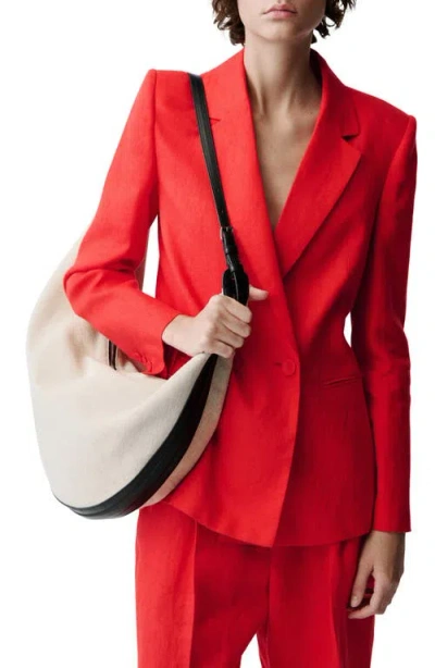 Mango Double Breasted Linen Suit Blazer In Red
