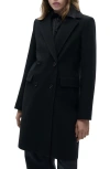 Mango Double Breasted Longline Coat In Black