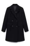 Mango Double Breasted Longline Coat In Dark Navy