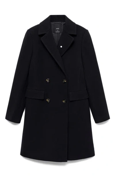 Mango Double Breasted Longline Coat In Dark Navy