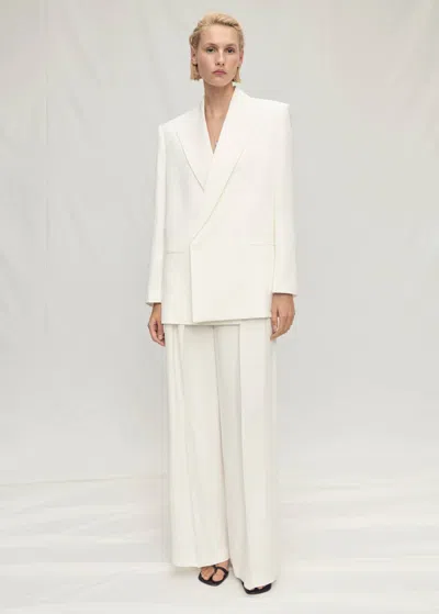 Mango Double-breasted Lyocell Suit Blazer Off White