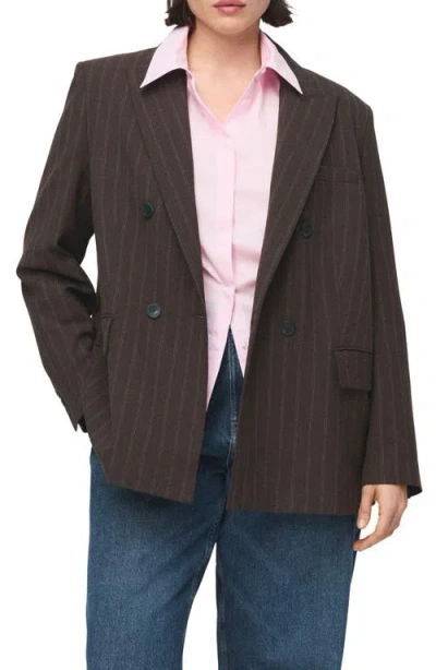 Mango Double Breasted Pinstripe Blazer In Brown