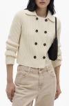 Mango Double Breasted Rib Sweater Jacket In Ecru