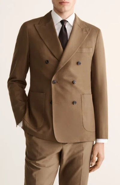Mango Double Breasted Slim Fit Jacket In Tobacco Brown