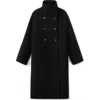 Mango Double Breasted Stand Collar Coat In Black