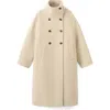 Mango Double Breasted Stand Collar Coat In Neutral