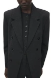 Mango Double Breasted Suit Blazer In Black