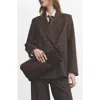 Mango Double-breasted Check Suit Jacket Brown In Brown