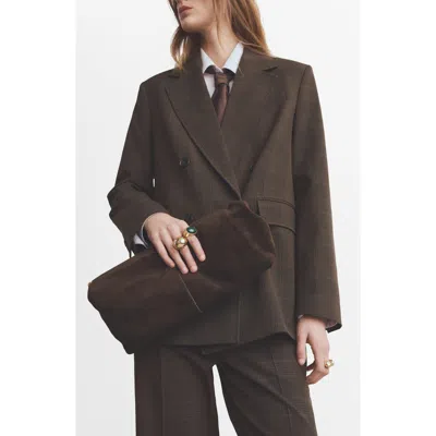 Mango Double-breasted Check Suit Jacket Brown