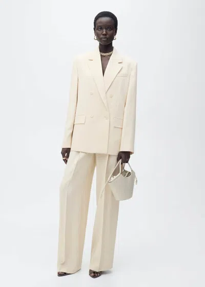Mango Double-breasted Suit Jacket Vanilla