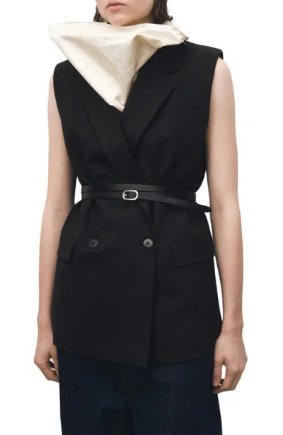 Mango Double Breasted Vest In Black